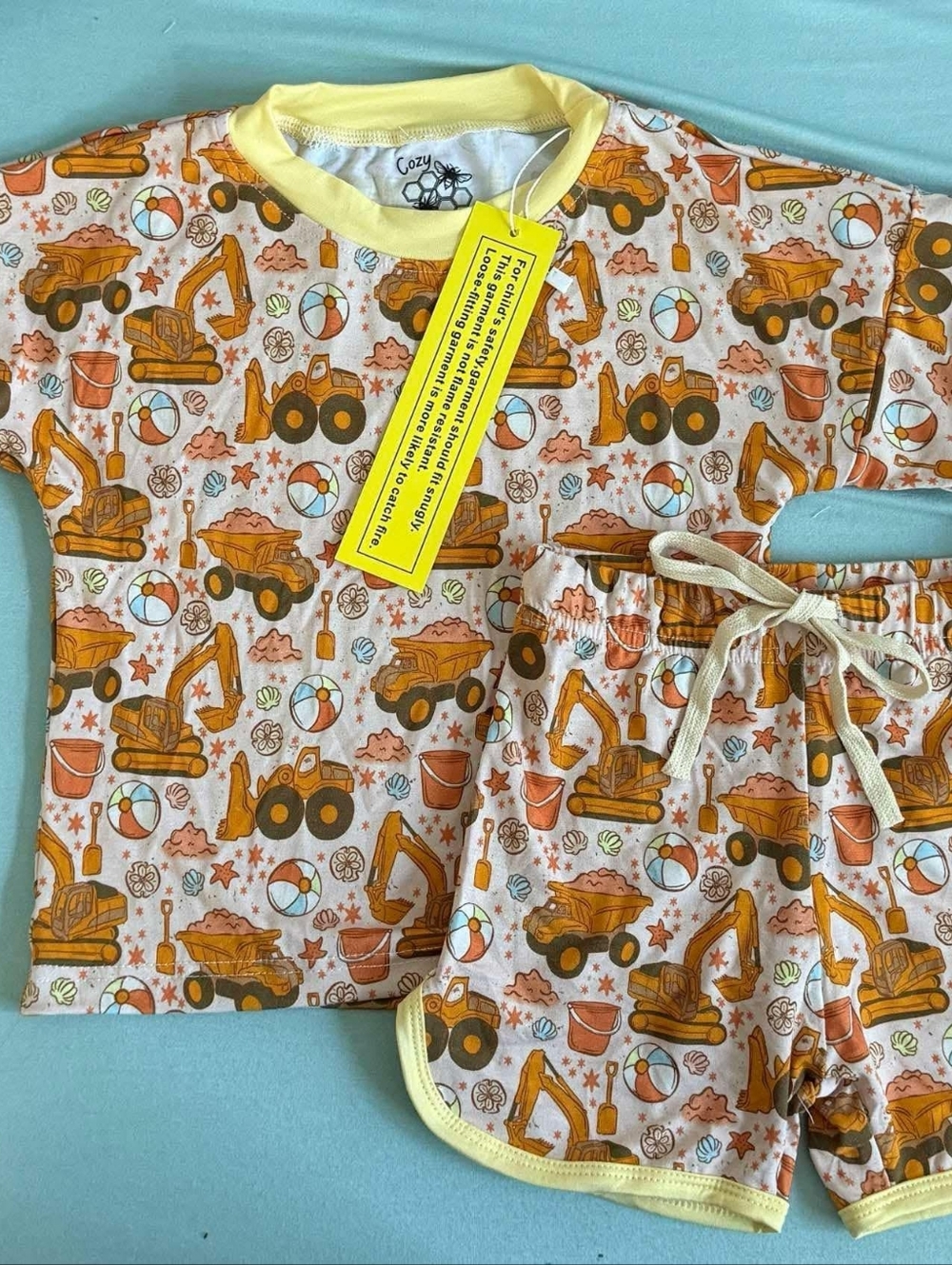 Cozy Critters Bamboo Beach Construction Short Sleeve Top & Shorts